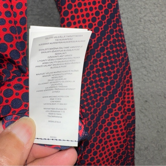Michael Michael Kors Top Small Navy Red Womens Polka Dot Geometric Print Blouse - Picture 10 of 12